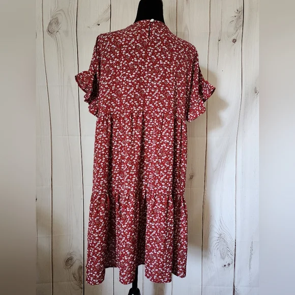 Red floral dress, size L - Picture 3 of 3